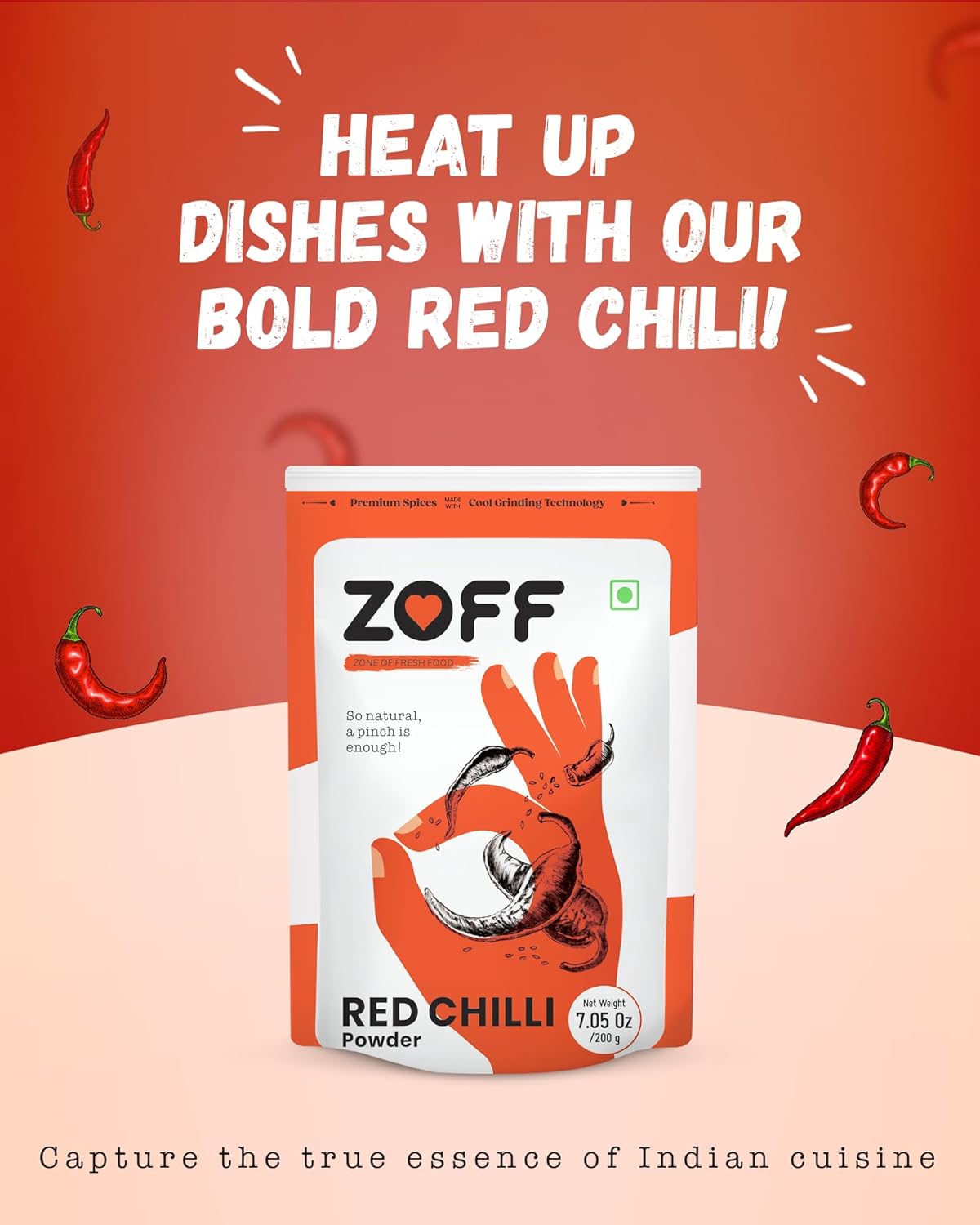 Zoff Red Chilli Powder with Natural Oils - Premium-Quality, Pure & Unadulterated Lal Mirch Powder – Sourced from Hand-Picked Red Chillies - Freshness & Aroma Preserved - Mirchi Powder 200gms