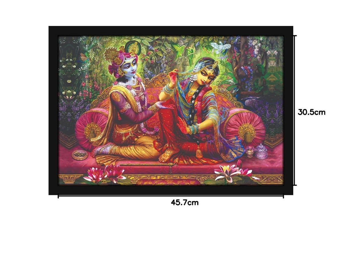 Lord Shri Radha Krishna Painting Hanging Photo Frame Decorative Item for Living Room, Bedroom, Home Decor and Wall Decoration (MM 3404, 45.7L x 30.5W cm, Canvas, With Plexi Glass)