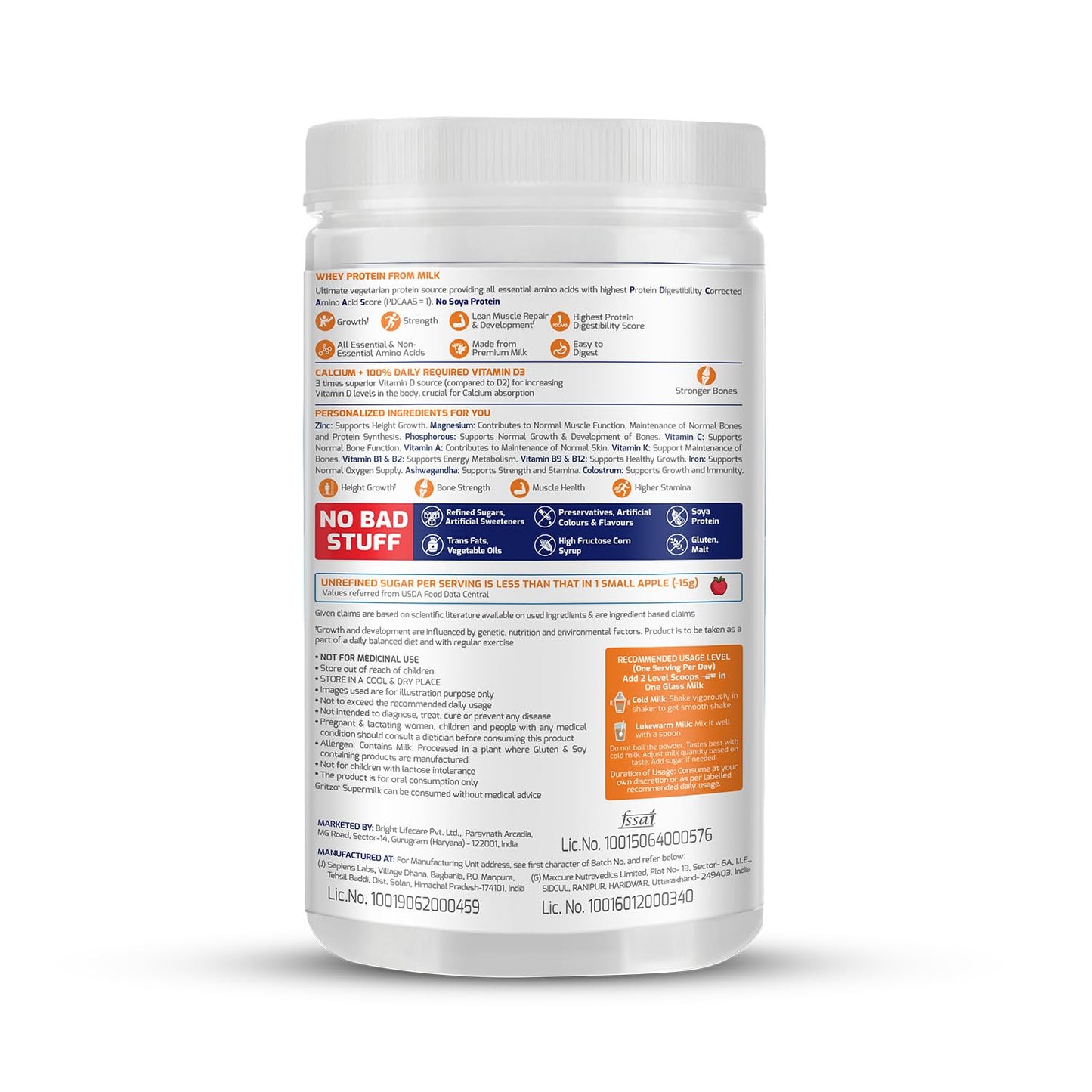 Gritzo SuperMilk Height+ (7-12y Boys), 10g Protein Powder (Double Chocolate, 400g) | Zero Refined Sugar, 21 Vitamins & Minerals
