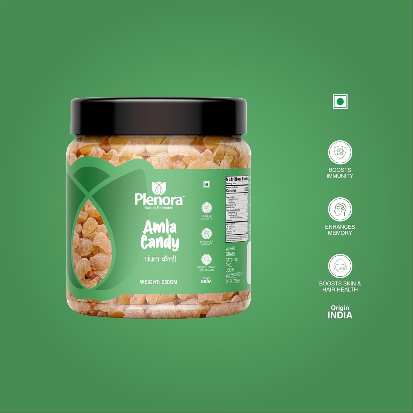PLENORA Amla Candy 250g | Dry Gooseberry Candy | Sweet & Sour Taste | Rich in Antioxidants & Vitamin C | Healthy Snack