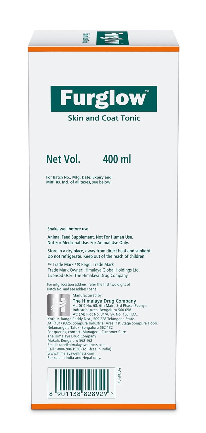 Furglow Skin and Coat Tonic packaging with product details on a white background