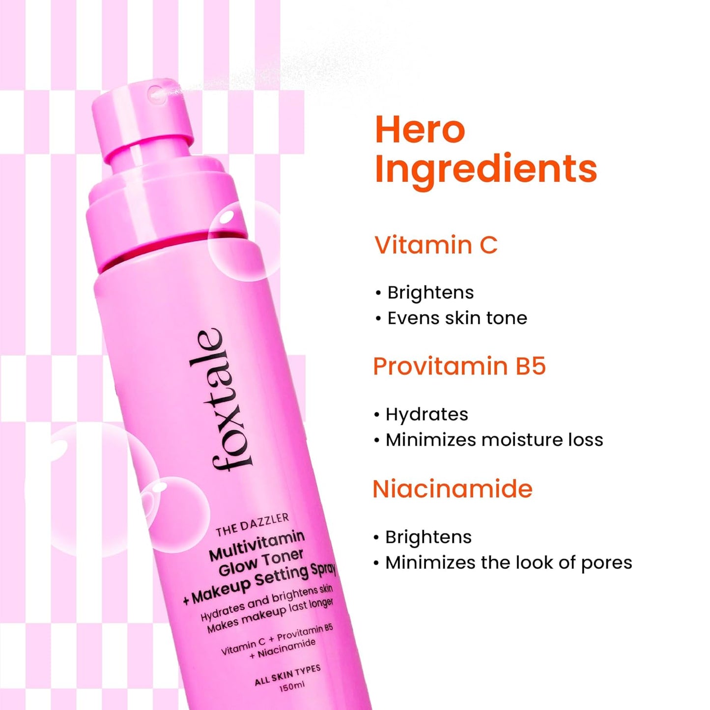 Foxtale Multivitamin Glow Toner & Makeup Setting Spray with Vitamin C & Niacinamide, Hydrating Toner for Glowing Skin, Alcohol-Free, For All Skin Types, 150 ml