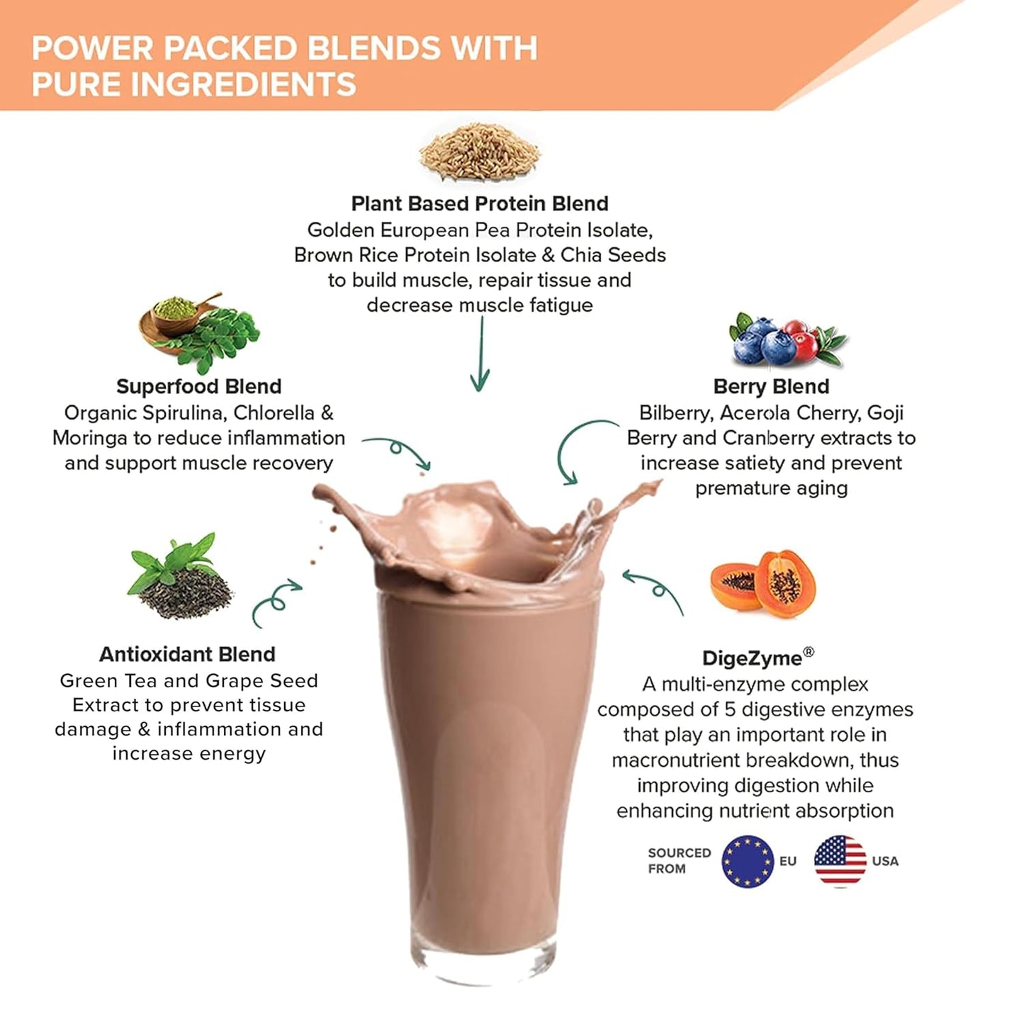 Zephivo Wellbeing Nutrition Organic Vegan Plant Protein Isolate Powder | 22g Protein, 5g BCAA European Pea & Brown Rice Protein | Superfoods, Fiber for Muscle Growth & Recovery | Dark Chocolate - 500gm