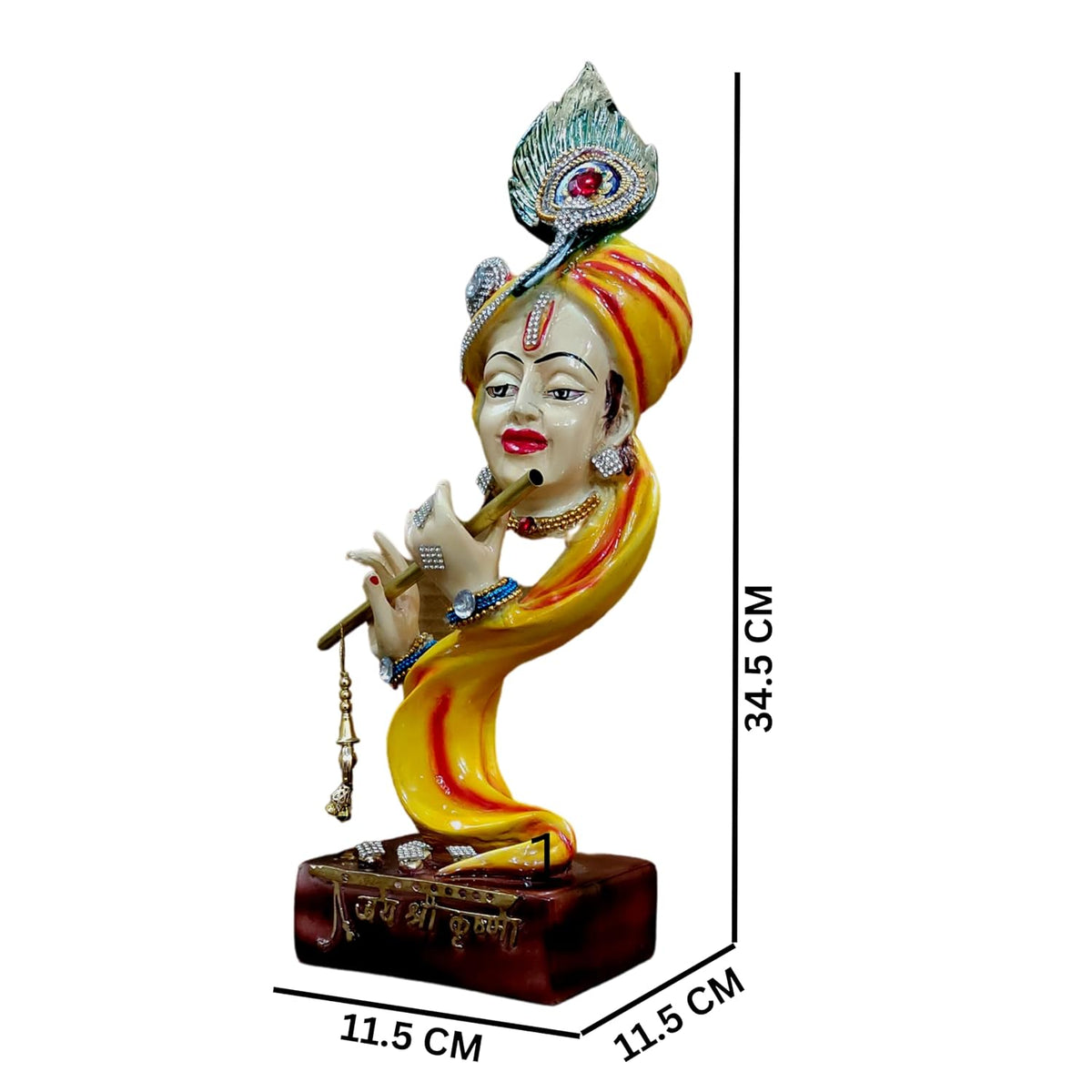 Decorative Krishna Statue with Flute, Resin and Marble, 34.5 cm Height, Religious Home Decor Krishna Showpiece for Home Decor Living Room