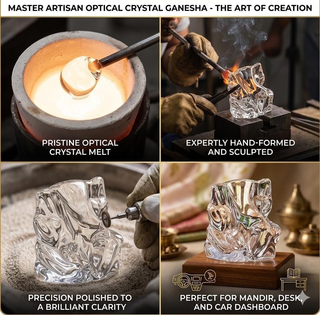 Crystal Ganesha Idol for Home Decor | Ganesh Murti for Home Temple, Car Dashboard & Office Desk | Ganpati Figurine Spiritual Showpiece Sculpture for Gifting | 8x8x5 Cm (Rakhi Combo)