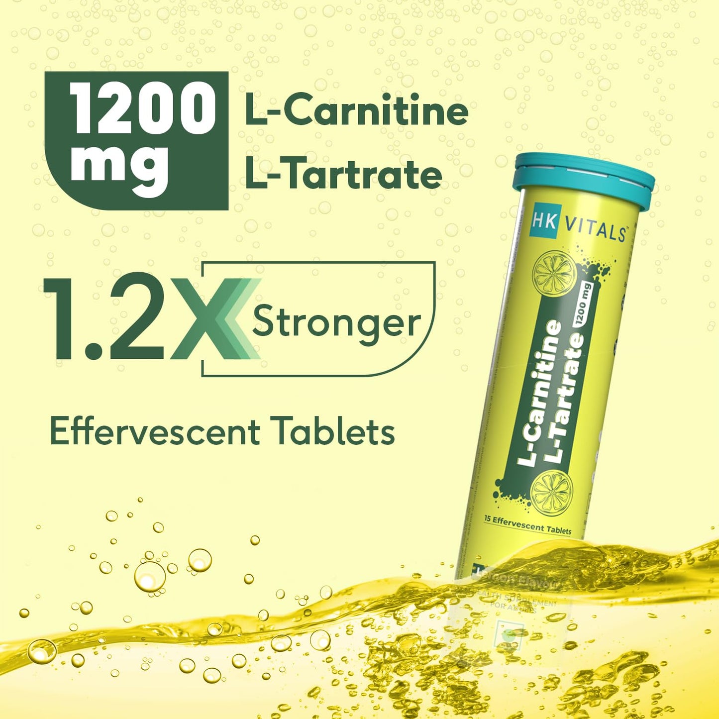 HealthKart HK VITALS L-Carnitine L-Tartrate 1200mg (Lemon Flavour, 30 Effervescent Tablets) | No Added Sugar