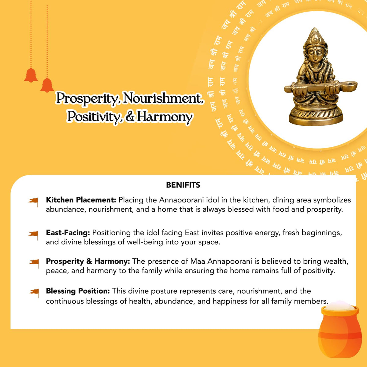 100% Pure Brass Annapurna Devi Idol Murti | Annapoorani Statue Pooja Room Home Temple Decor | Annapurna MATA Figurine Kitchen Blessing Hotel Counter Housewarming Gift Spiritual Decor