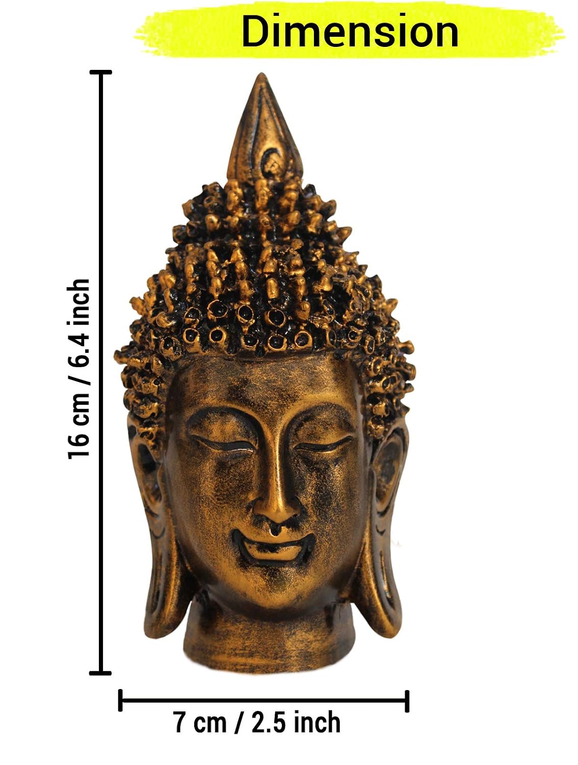 Buddha Head Statue Idol for Home Living Room Bedroom Decoration (16 cm X 7 cm)