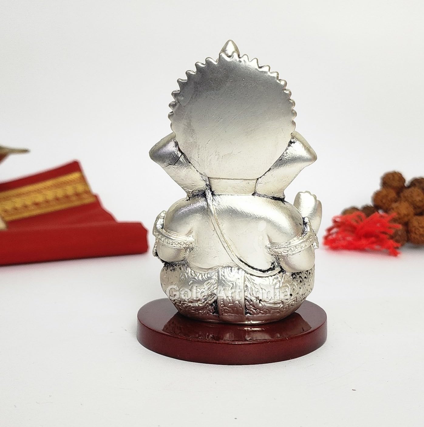 Gold Art India Ganpati Idol with Silver Antique Finish | Ganesha murti for Home Decor | Ganesh Statue for Car Dashboard | Ganpati ji murti for Puja | (MUKUTSILANTIQMATTEMDF) (3.5 x 2.5), Religious