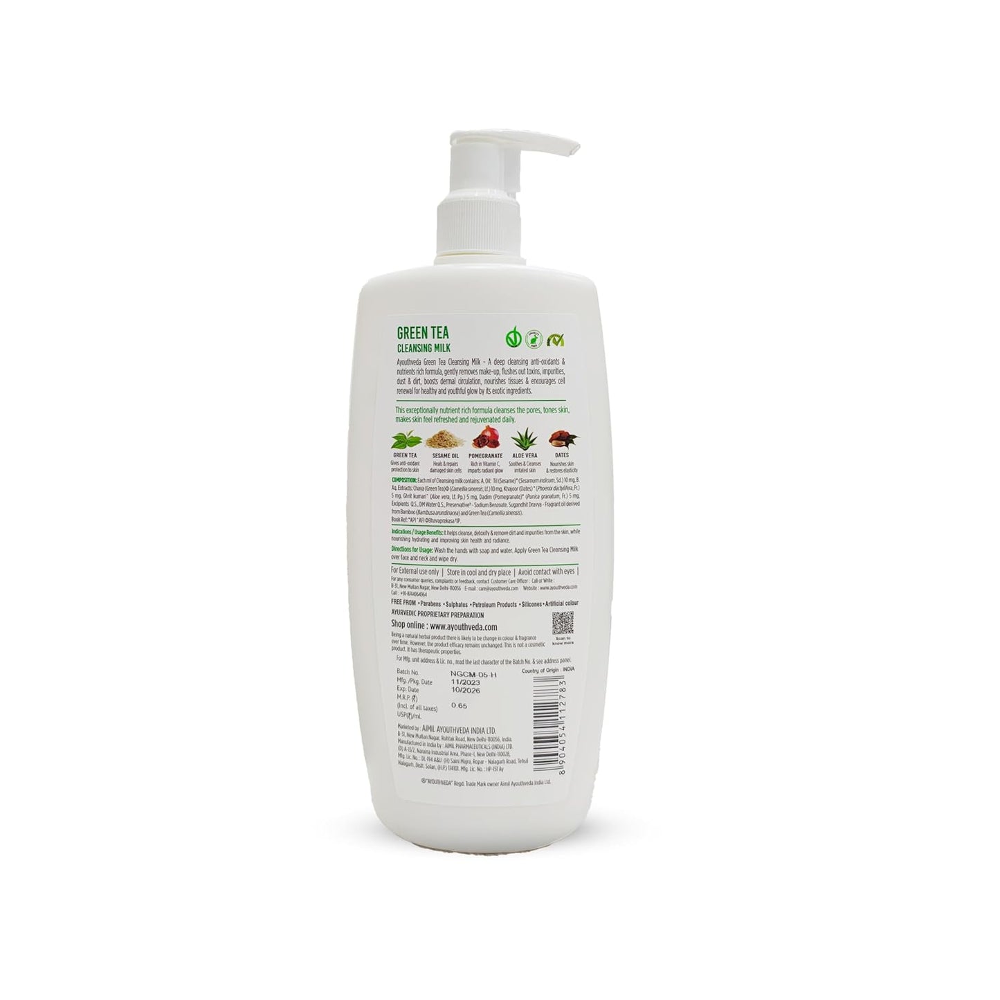 Ayouthveda Green Tea Cleanseing Milk is a deep-Cleanser |Smoothens & Softens Skin|for both men and women|All skin types(500g)
