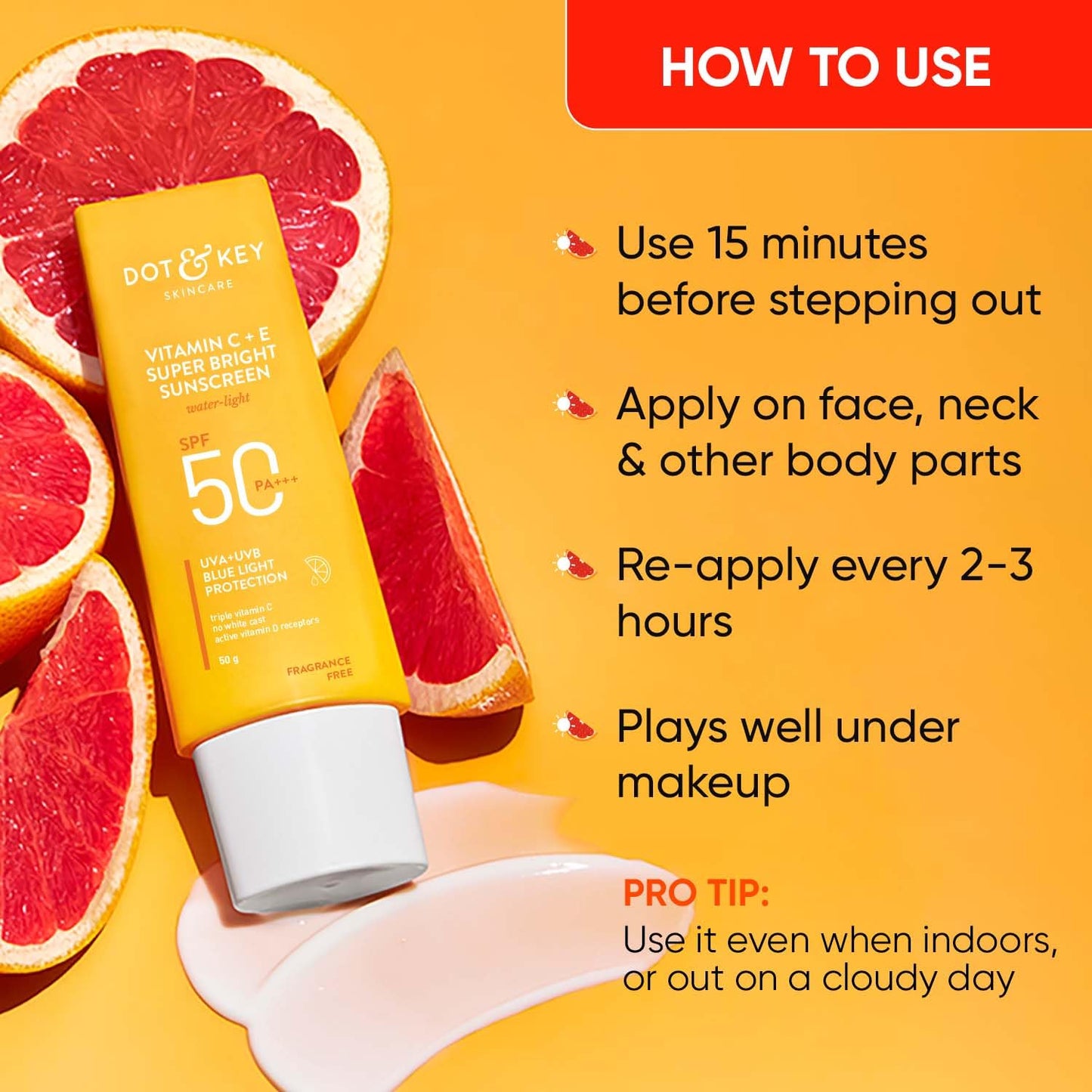 Zephivo DOT & KEY Vitamin C + E Super Bright Sunscreen Spf 50|Water-Light,UVA/UVB & Blue Light Protection|For Even Toned & Glowing Skin|With Liquid Spf 50+++|No White Cast,|For All Skin Types|50G,Pack Of 1