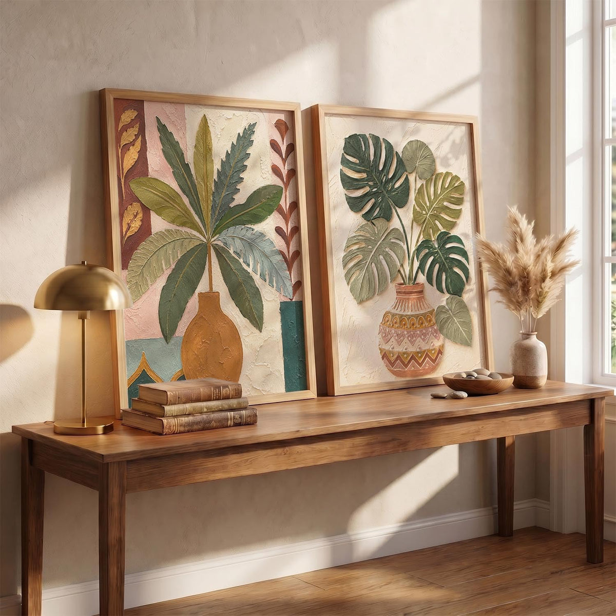 Aesthetic Botanical Art Home Decoration Painting | Floral Paintings With Frame For Living Room Bed Room Hotel Wall Decor Digital Reprint Set of 2 (13X17 inch)