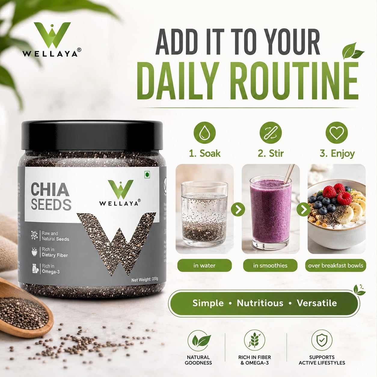 WELLAYA Chia Seeds - | Calcium and Protein Rich Healthy Raw Seeds | Clean Chia Seeds for Eating | Vegan Superfood for Wellness
