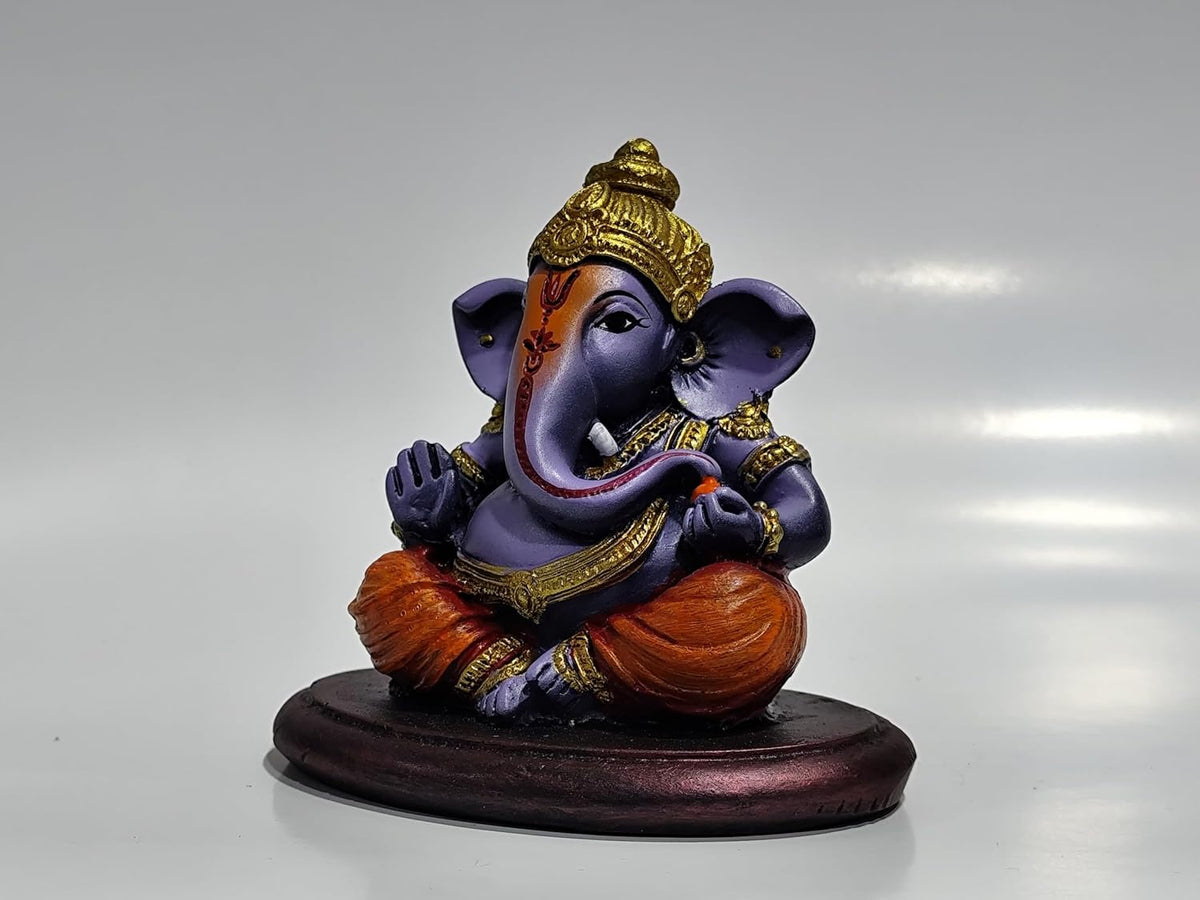 Lord Ganesha Idol Murti | 4 Inch Matt Finish Purple Resin | Decorative Ganpati Statue for Home, Office, Car Dashboard & Gifting