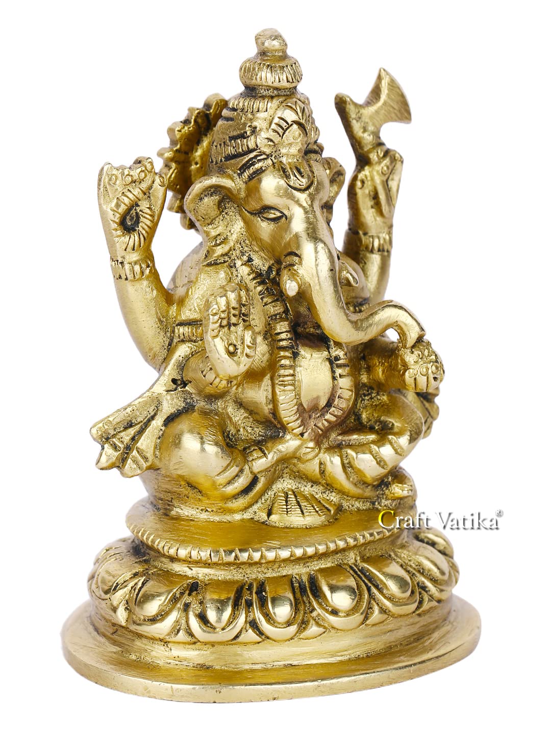 Brass Lord Ganesh Idol (Golden, 4 X 2.4 X 2.2 Inches) Model Number: GBS189