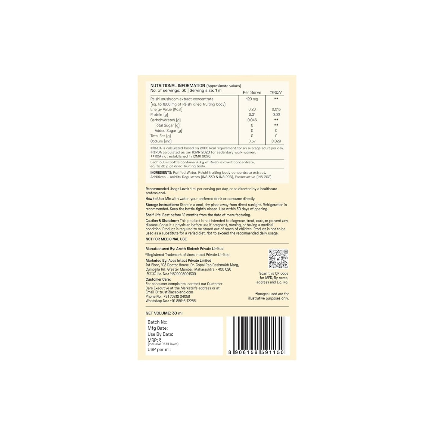 Ace Blend Energy Shroom Concentrate | Reishi Mushroom Extract Liquid | 30ml, 30 servings | 10:1 Concentrate | Ultrasonic Extracted Mushroom Blend | Daily Supplement | For Mind & Body Relaxation