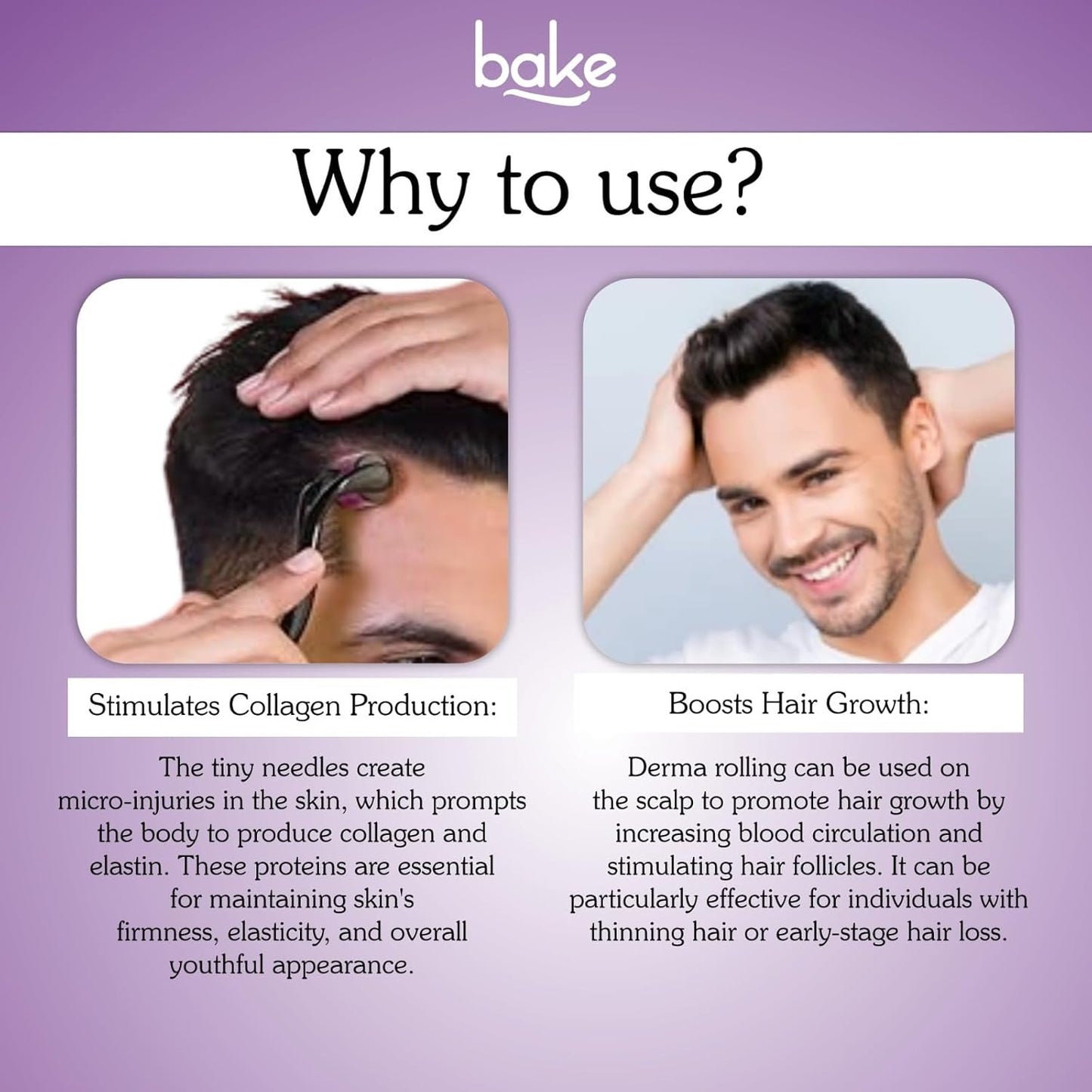 BAKE Derma Roller 0.5mm for Hair Growth with 540 Titanium Alloy Needles | Promotes Beard & Hair Growth & Reduces Acne Scars | For Face & Hair