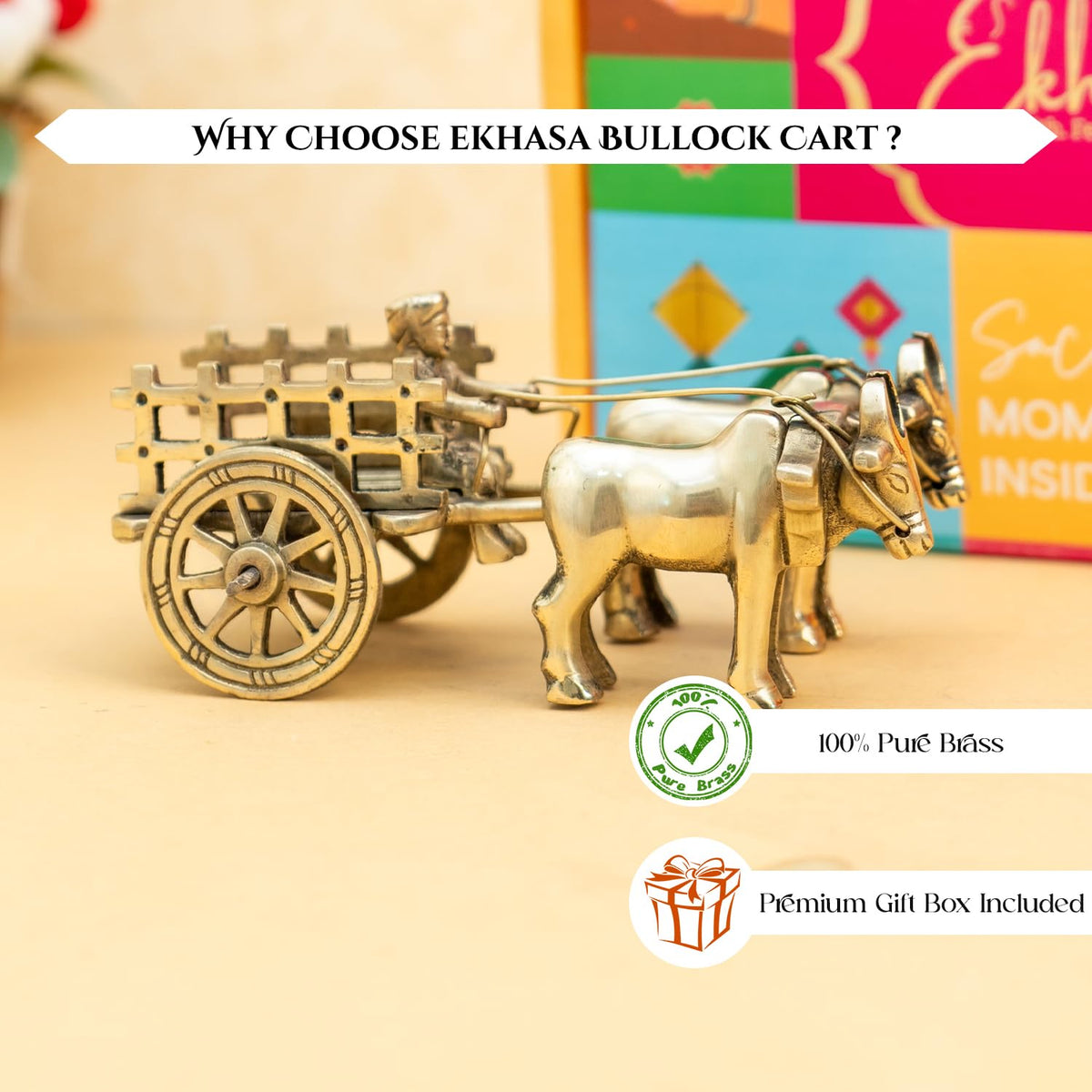 100% Pure Brass Bullock Cart with Gift Box | Decorative Showpiece for Home Decor New Home Item | Indian Souvenir Gift for Foreigners Housewarming Grah Pravesh Wedding Diwali Gift