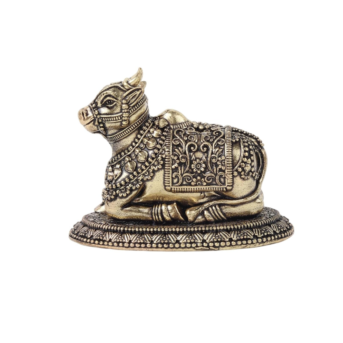 Handcrafted Brass Nandi Murti | Sacred Bull Idol for Shiva Pooja & Home Temple | Traditional Hindu Devotional Statue (Design02: L7 x W4 x H5 cm)