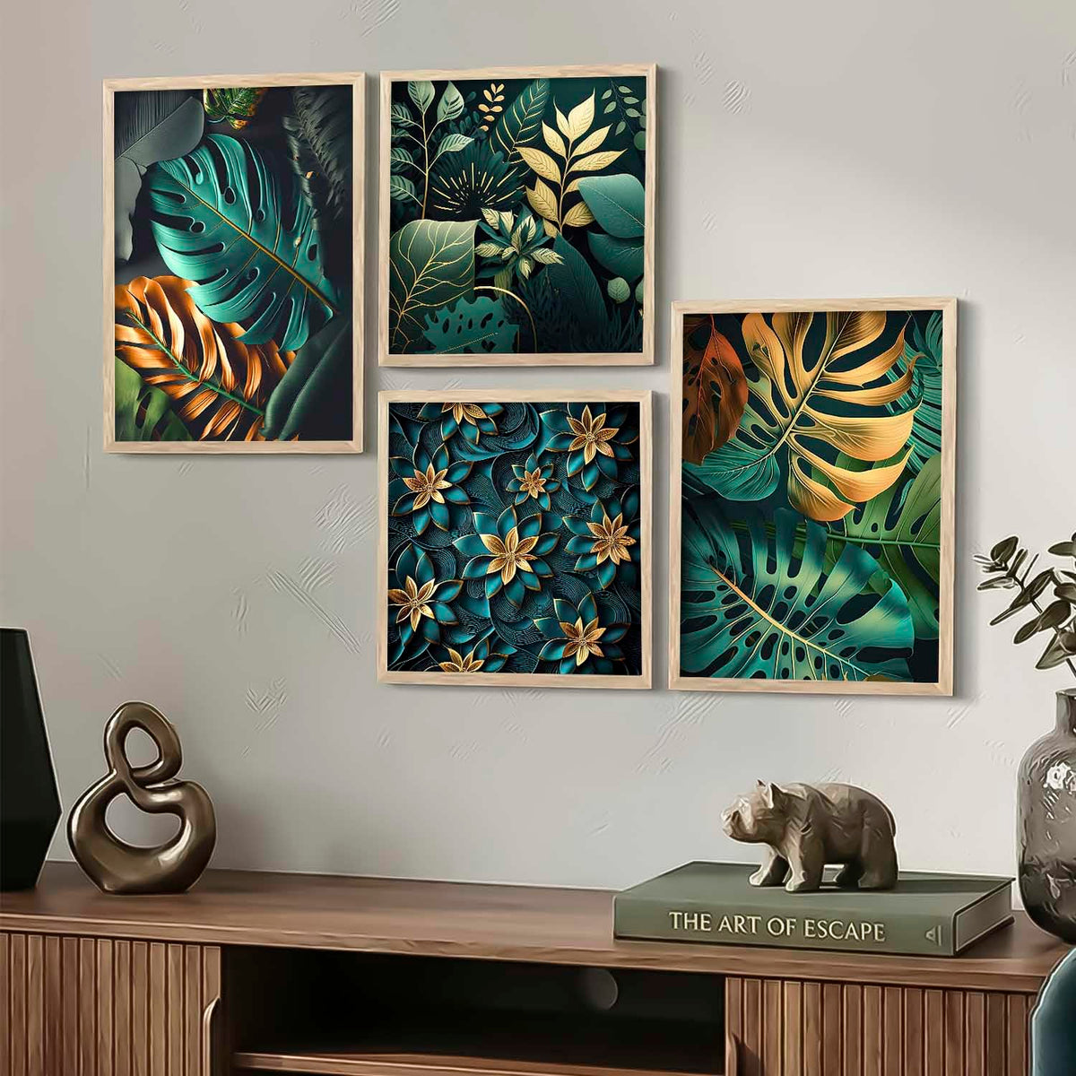 Aesthetic Floral Art Home Decoration Painting | Floral Paintings With Frame For Living Room Bed Room Hotel Wall Decor Digital Reprint Set of 4 (ART-6, 10W x 13L INCH)