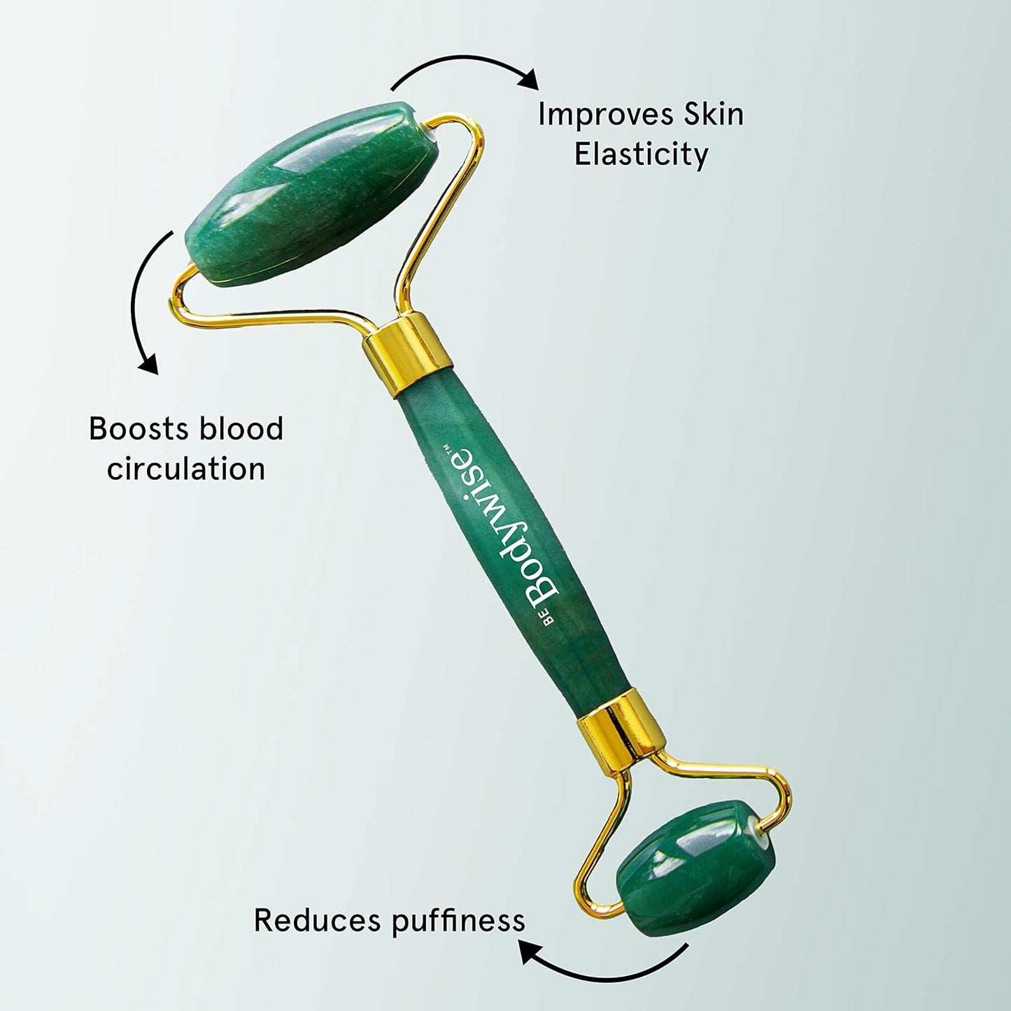 Be Bodywise Jade Roller Massager | 100% Natural Jade Face Roller | Tightens Skin, Reduces Wrinkles & Improves Blood Circulation | Best for Serum Application | Double Sided for Toning & Firming Face