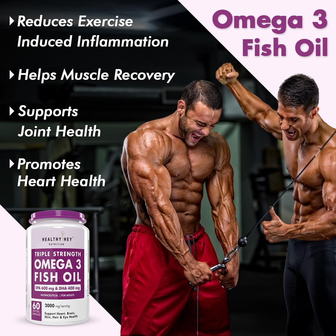 Zephivo HealthyHey Nutrition Fish Oil Omega 3 For Women and Men | Triple Strength Fish Oil | Burpless, EPA 600 - DHA 400 Supplement , 60 Softgel