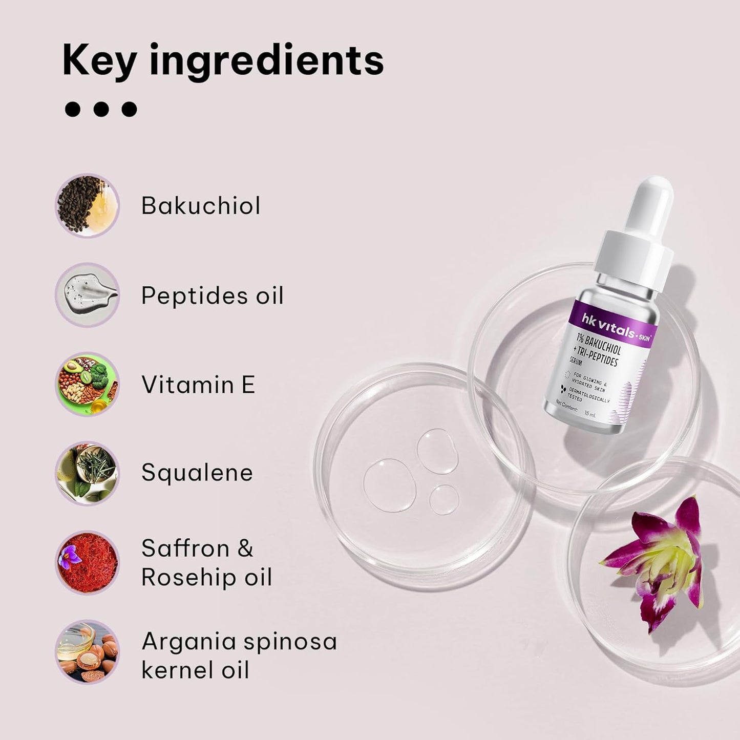 hk vitals 1% Bakuchiol Serum, 15ml | Retinol Alternative | For Glowing & Hydrated Skin, Boosts Collagen Production | All Skin Types