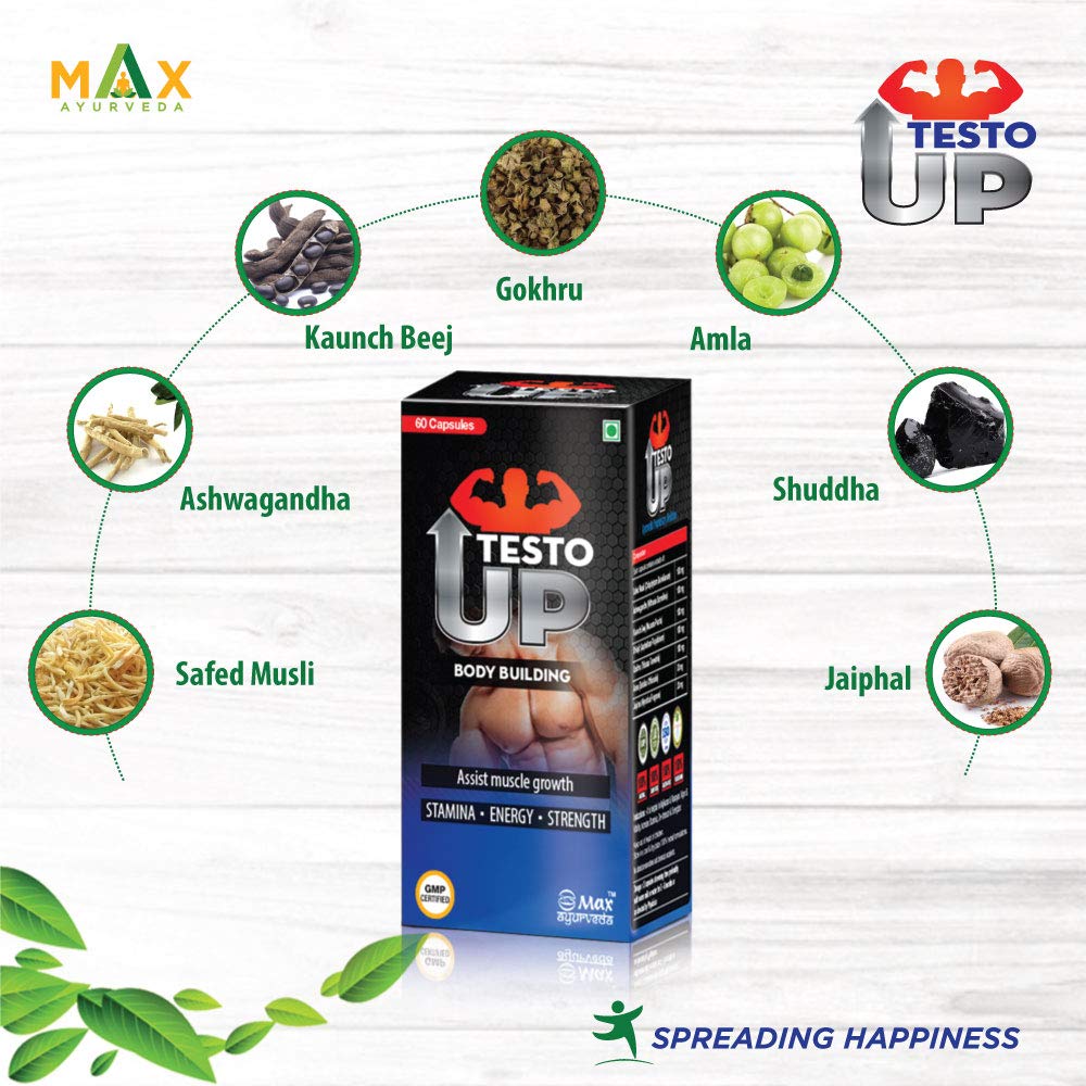 Max Ayurveda Testo Up For Muscle Mass, Bodybuilder & Athletes - 60 Capsules (Pack Of 1)