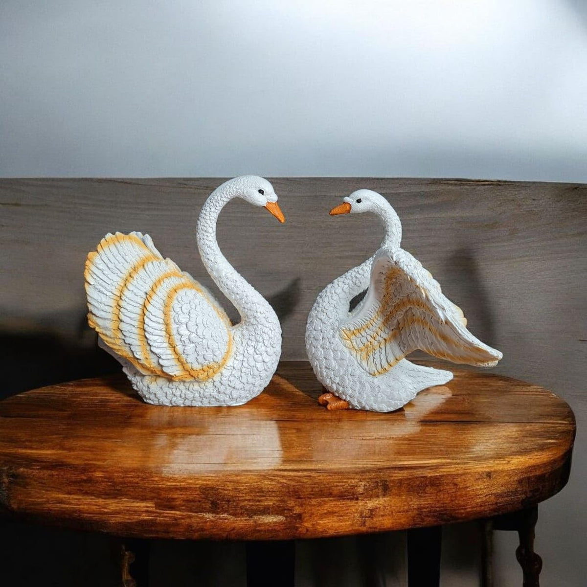 Fiber Resin Swan Pair Idol for Home Decor | Feng Shui Vastu Love & Harmony Symbol | Decorative Bird Showpiece for Living Room Bedroom Table Shelf Gift | 15x10x18 cm (Regular Quality)