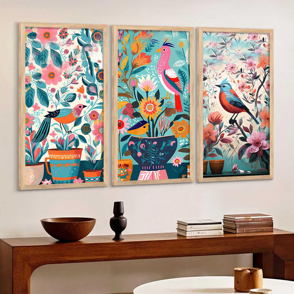 Aesthetic Modern Art Wall Painting Decorative Abstract Home Decoration Frame With For Living Room Bed Room Hotel Wall Decor Digital Reprint Engineered Wood Set of 3 (Art 7, 10x19 inch)