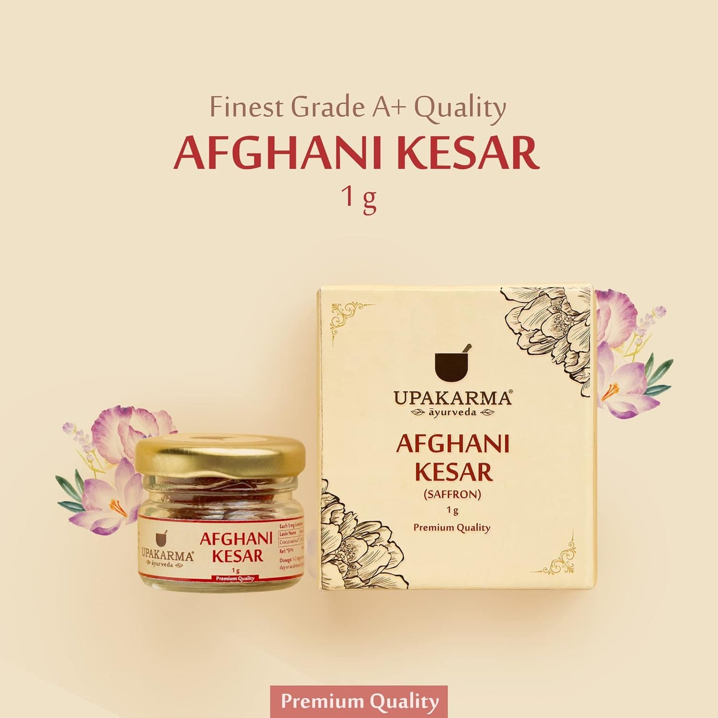 UPAKARMA Afghani Kesar Saffron Original 1gram - Premium A+++ Grade in Gift Box, 100% Pure, Handpicked for Flavor & Aroma, Ideal for Cooking & Sweets - Pack of 1