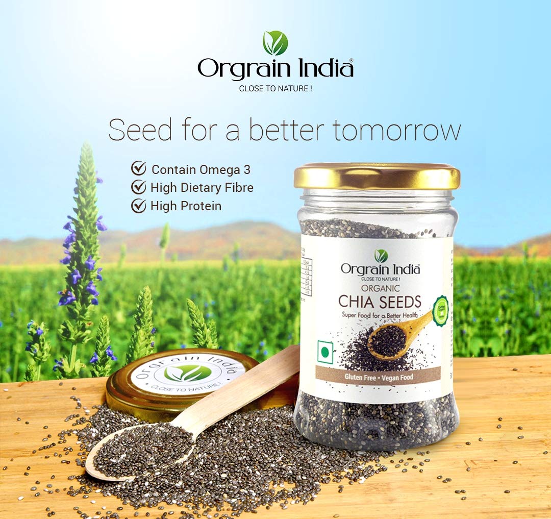 Orgrain India Certified Organic Chia Seeds 160g | Rich in Omega-3, Fiber, Calcium | Supports Weight Loss, Bone & Muscle Health | Ideal for Smoothies, Salads, Baking & More