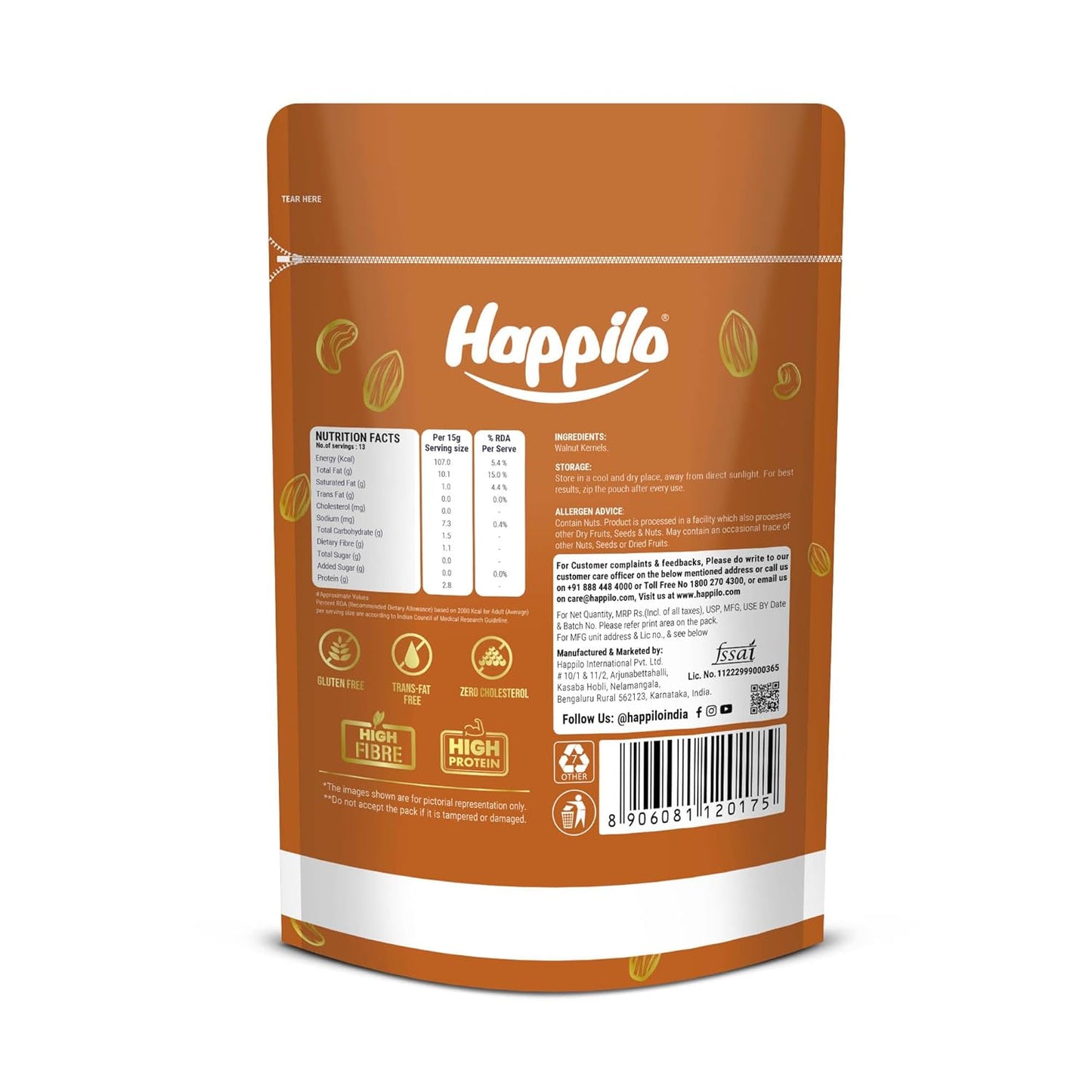 Happilo Premium Deluxe Walnut Kernals 200g (Pack of 1) | Walnuts without Shell | Akhrot Giri | Dry Fruits, Healthy Snacks | Natural Kashmiri Walnut Kernels | Rich in Protein, Iron & Source of Omega-3