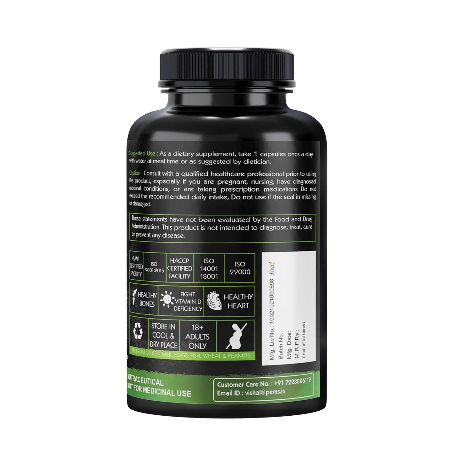 Go Organic Plant-Based Vitamin D3 600 IU with K2 as MK-7 Supplement, Sustainably Sourced Vegan Lichen Extract for Bone and Immune Support, 120 Veg Capsules
