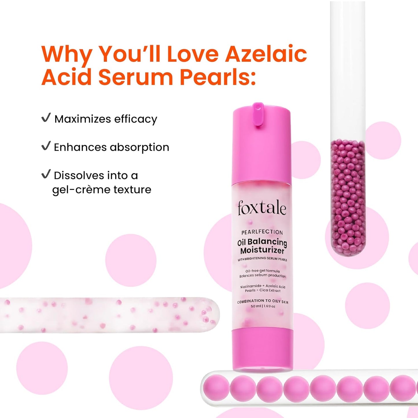 Foxtale Oil-Balancing Gel Moisturizer with Niacinamide, Azelaic Acid Pearls & Cica, 8+ Hours Shine-Free Hydration, Oil-free, Lightweight, Balances Sebum Production, For Oily & Acne-Prone skin, Men & Women, 50 ml