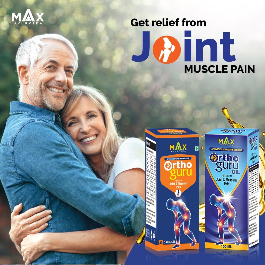 Max Ayurveda Orthoguru Capsules & Oil for Muscle and Joint Pain (30 Capsules + 100ml Oil)