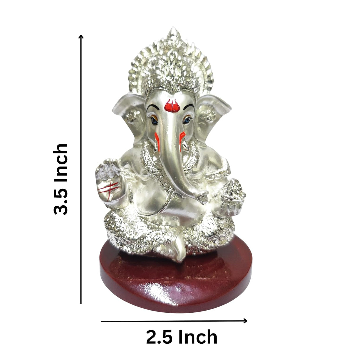 Handcrafted Poly Resin Ganesha Statue with Base - Perfect for Car Dashboard, Office Desk, Shelves, and Home Decor - Ideal Housewarming Gift! (MUKUTSILVEREMERYMDF)