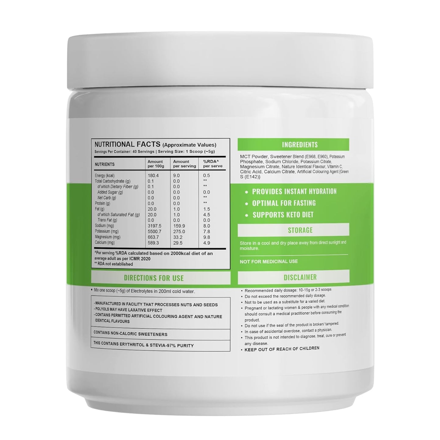 Wellcore - Electrolytes (Berlin Breeze, 200g)| Electrolyte Drink With 5 Vital Electrolytes: Na, Mg, Ca, K, PO4|Sugar Free Electrolyte Powder|Fat Fuel Powered Keto Electrolyte, 1 count, 40 servings