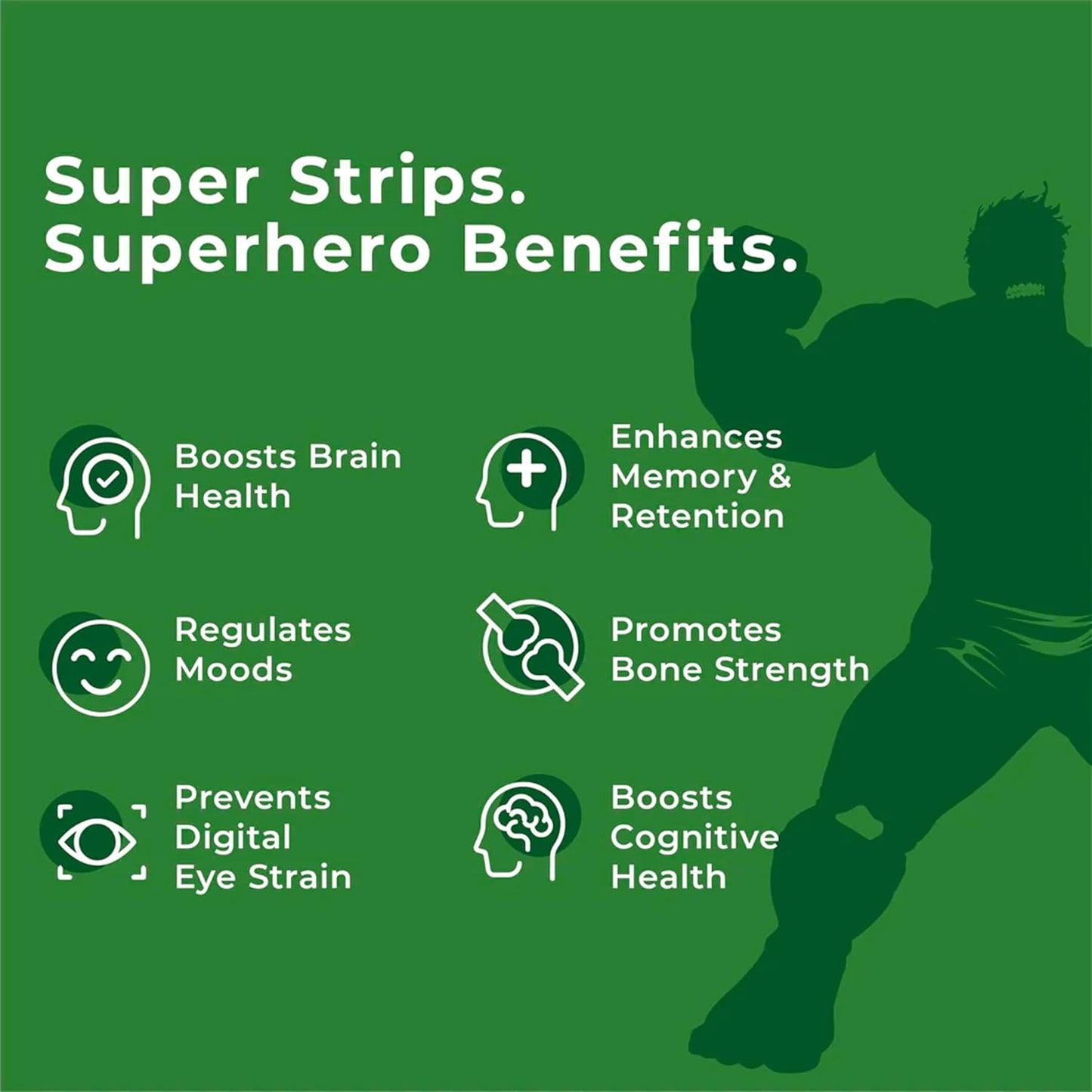 Wellbeing Nutrition Marvel Hulk Melts | Vegan Omega 3 for Kids (6+) Supports Brain Development, Concentration, Eye & Heart Health | Algae Omega 3 EPA DHA | Strawberry Mint Flavor (30 Oral Strips)