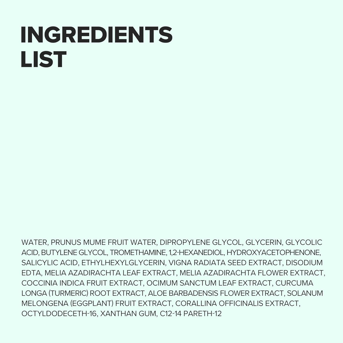 Ingredients list on a white background