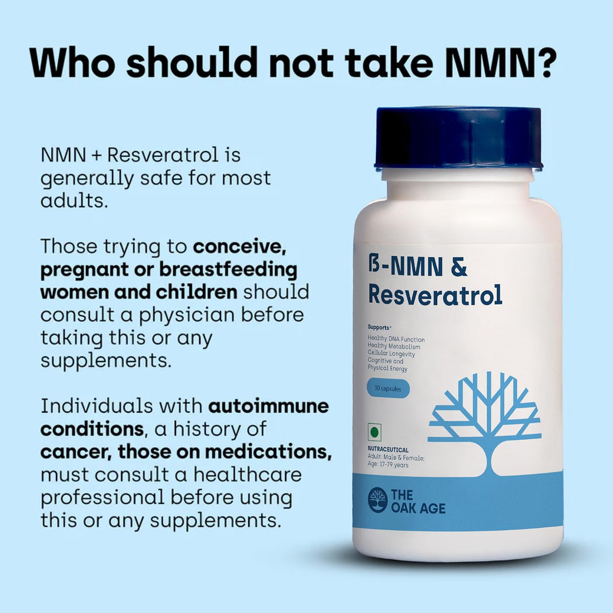 The Oak Age NMN with Resveratrol Supplement- 500mg NMN for Longevity– NAD Supplement to Support Energy Production, Cellular Rejuvenation & Healthy Ageing– No Additives, Preservatives