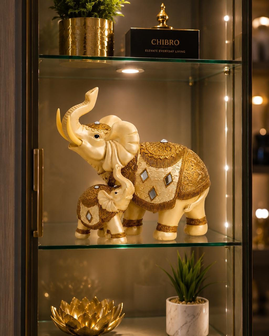 Decorative Elephant Showpiece for Home Décor | Resin Lucky Elephant Statue with Mother & Baby Design | Tabletop Feng Shui Good Luck Idol (White Elephant Family)