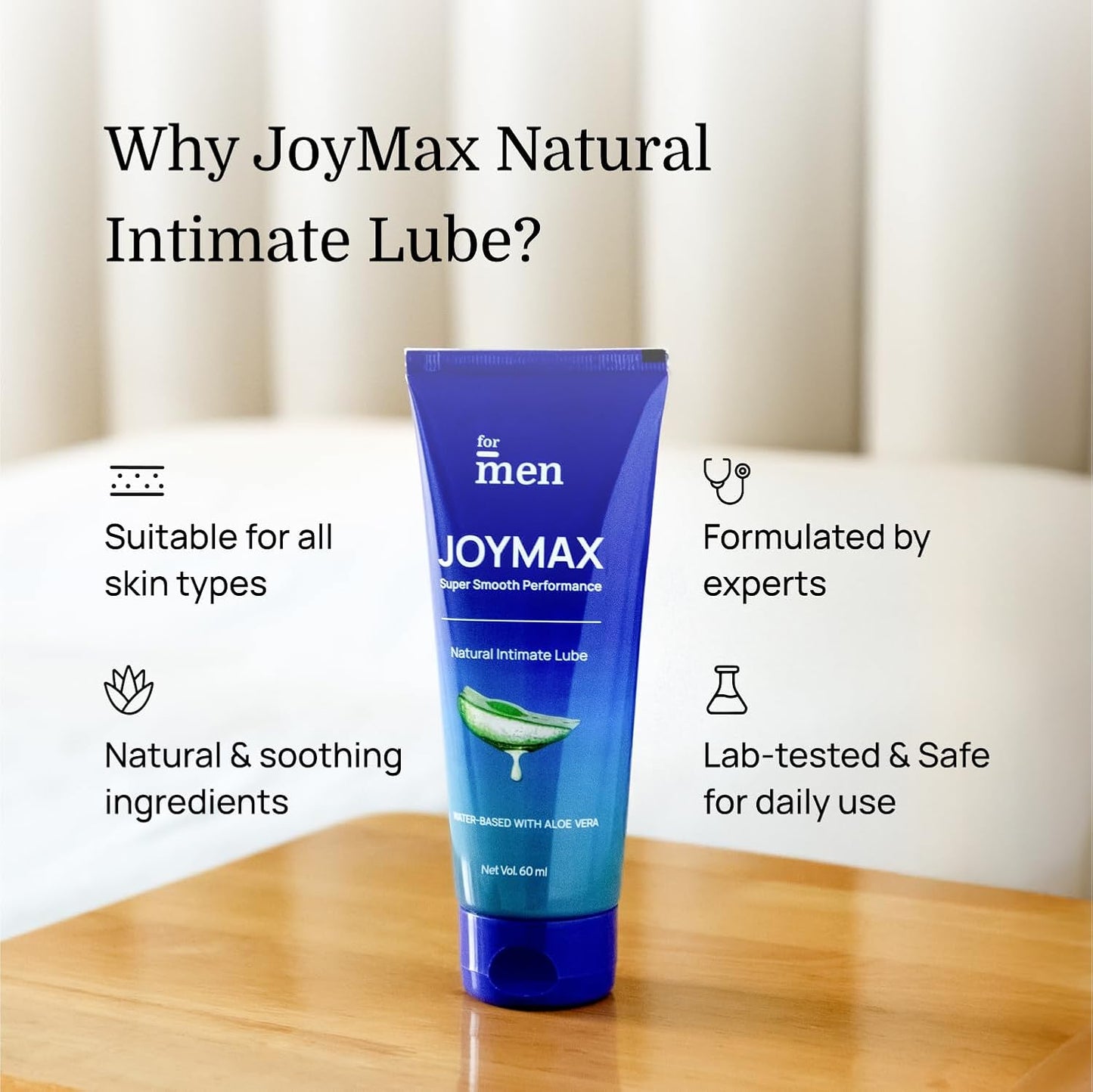 ForMen Water-Based Intimate Lube Gel with Aloe Vera | Lubricant Gel Men & Women | Non-Sticky, Long-Lasting, Anti-Stain & Skin-Friendly - 60 ml (Pack of 1)