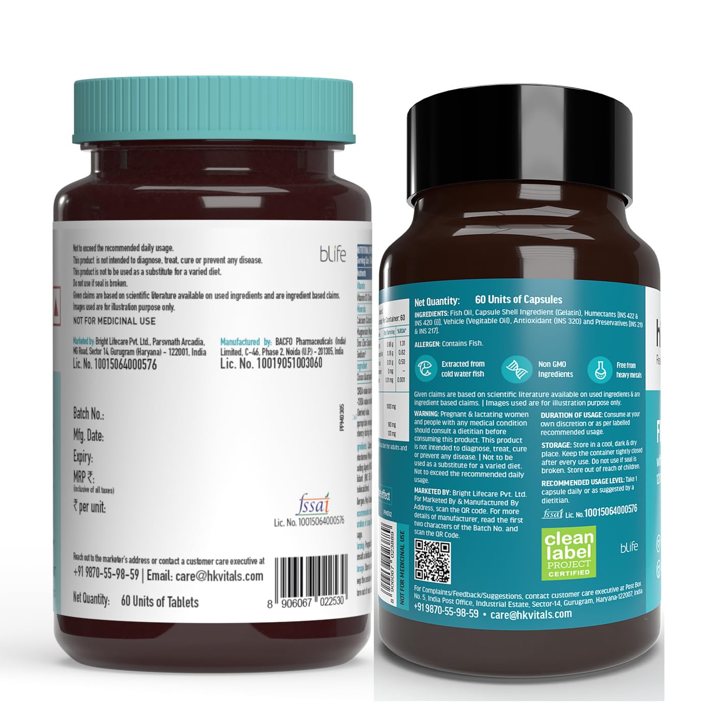 HealthKart hk vitals Calcium, Magnesium and Zinc Tablets with Vitamin D3 & Fish Oil (60 Tablets Each) Combo Pack | 1000mg Omega 3 with 180 mg EPA & 120 mg DHA