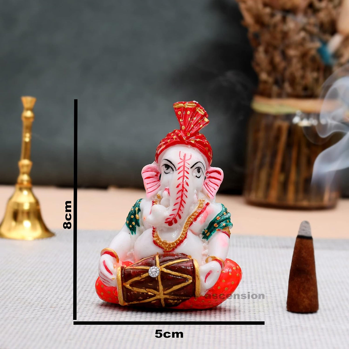 Handcrafted Pagadhi Ganesh Dholak White Ochre Beautiful Lord Bappa Ganesha Ganpati Ganesh ji Statue Car Dashboard Idol Showpiece Decorative Showpiece (Design 4)