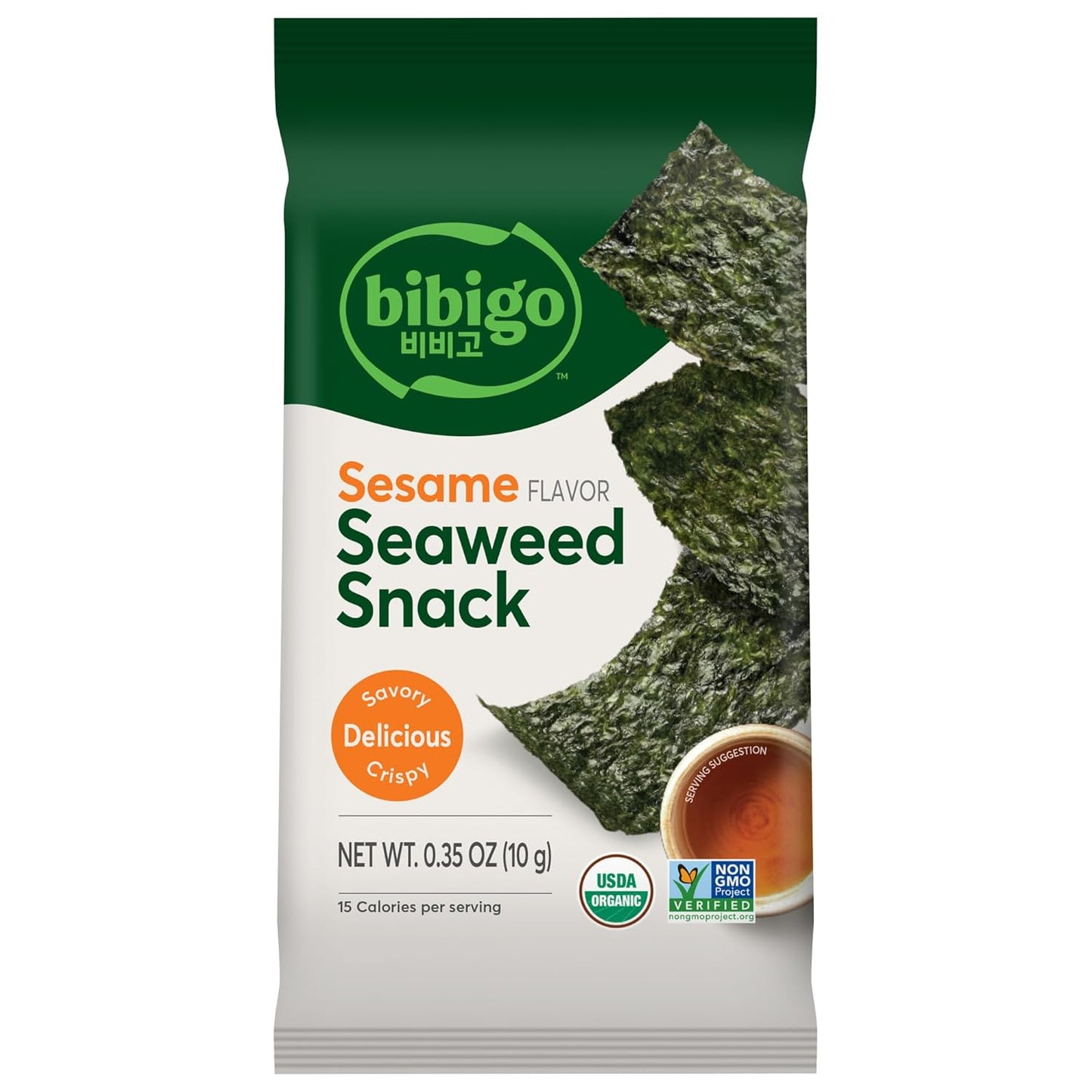 Bibigo Sesame Flavor Seaweed Snack, Non GMO, Gluten Free, 0.35 Ounces (Pack Of 1)