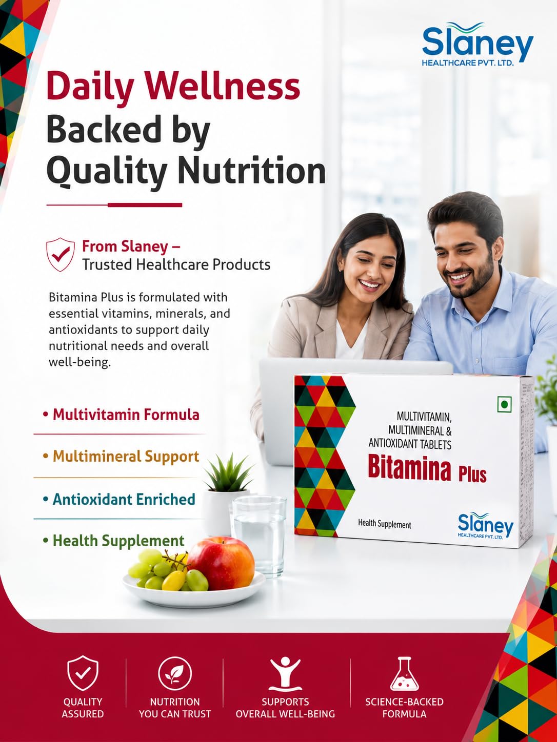 Slaney Bitamina Plus | Multivitamin Multimineral & Antioxidant Tablets | Daily Health Supplement for Immunity, Energy & Overall Wellness | 10 Tablets | Slaney