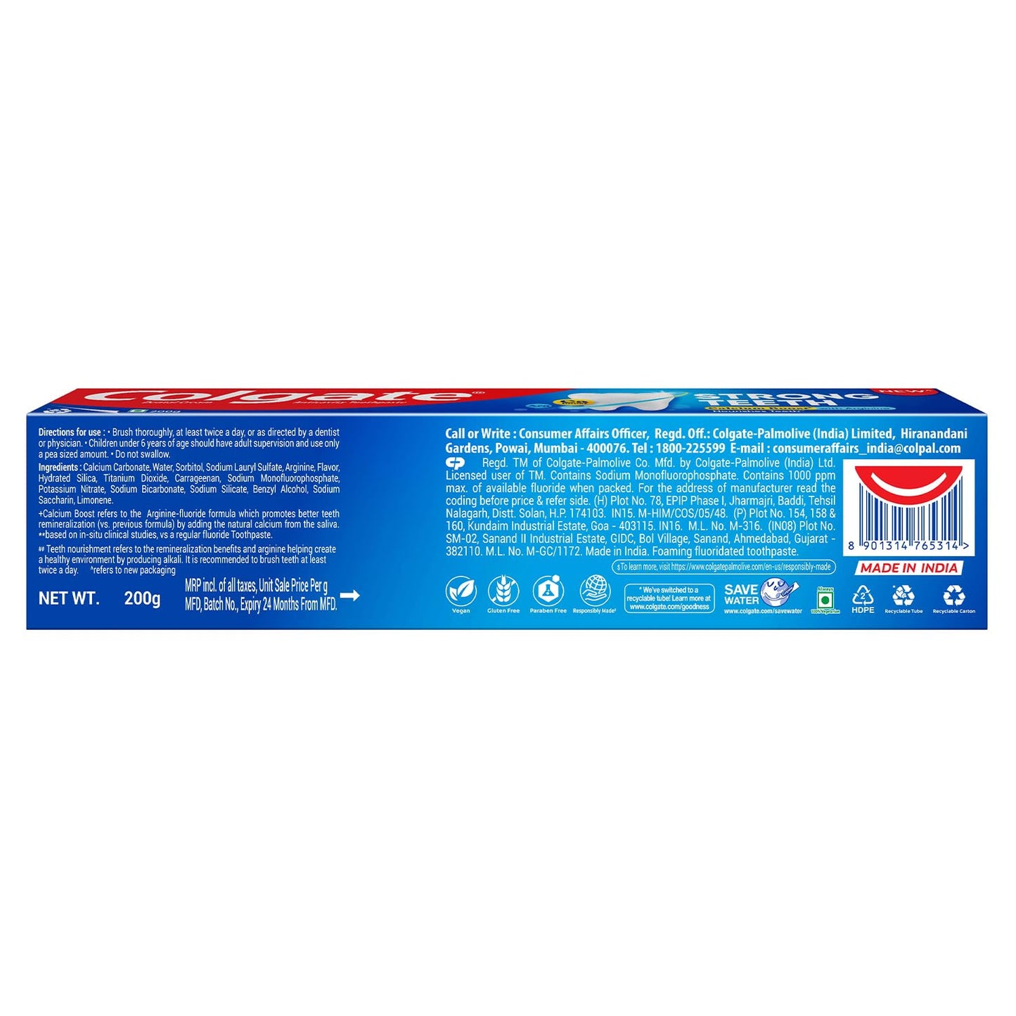 Colgate Strong Teeth Toothpaste with Amino Shakti for Cavity Protection - India's No.1 Toothpaste (200 g)