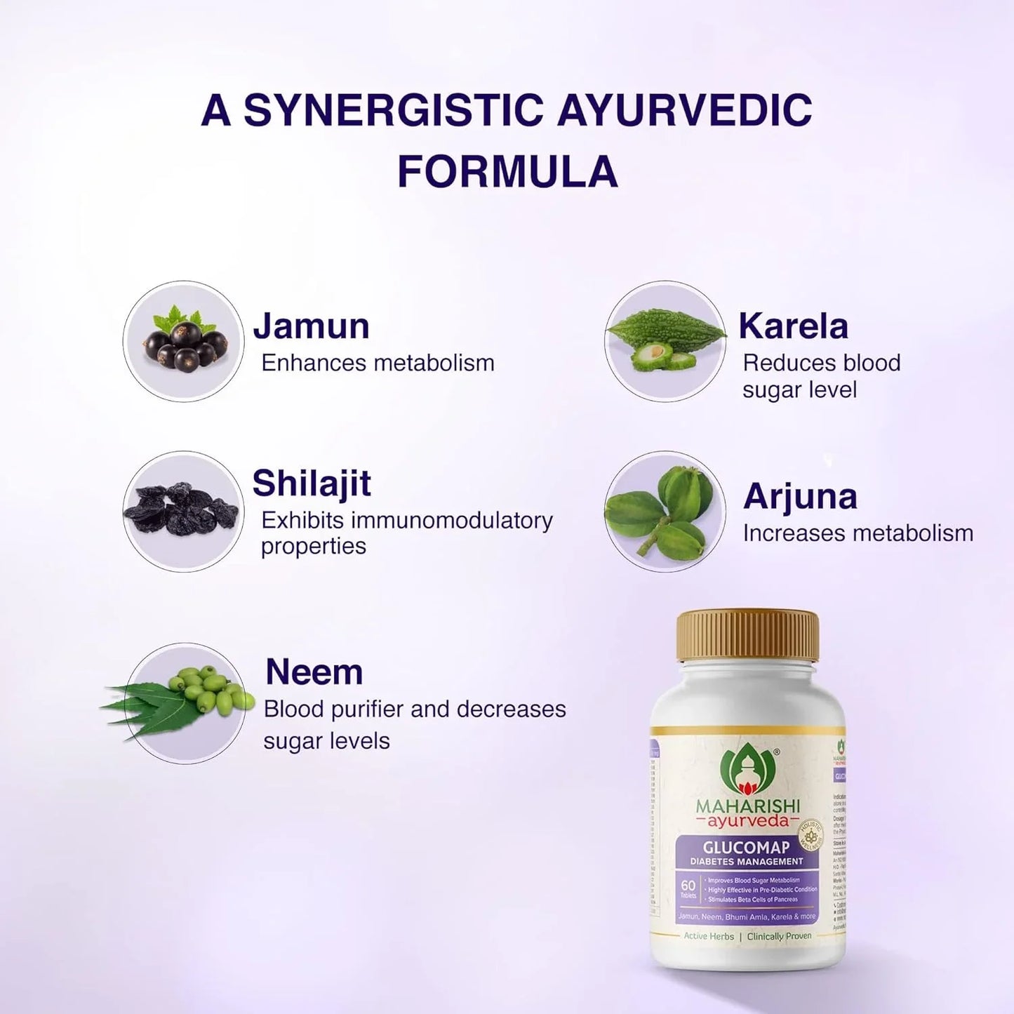 Zephivo Maharishi Ayurveda Glucomap For Diabetes Management With Jamun,Karela,Neem,Arjuna Help Control Blood Sugar Levels Natural Glucose Regulator Helps In Blood Sugar Metabolism 60 Tablets