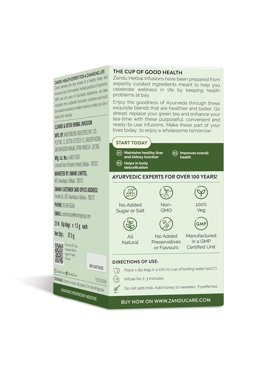 Zandu Cleanse & Detox Herbal Infusion: Use This Tea Bag To Give Your Body The Gift Of Good Health |Helps Improve Skin Glow & Detoxifies The Body (25 Tea Bags), Green Tea, 90 Gram